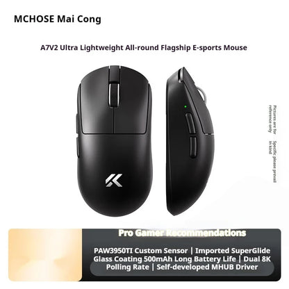 Rato sem fios MCHOSE A7 V2 Ultra+ Tri-Mode leve Paw3950 Ti 42000dpi 500mah para PC, eSports e portátil — acessórios gaming