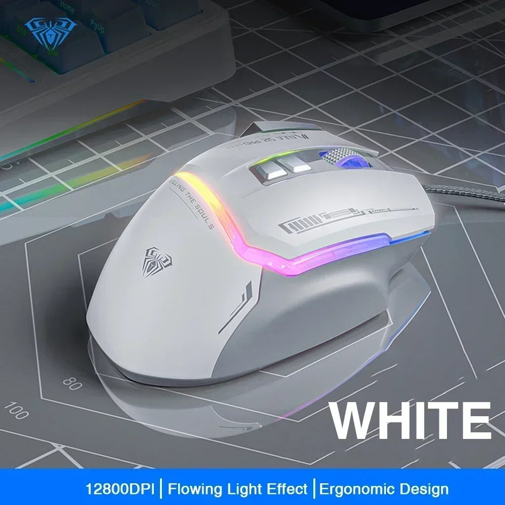 AULA S12Pro káblová mechanická myš 1000HZ 12800DPI RGB s nízkou latenciou, programovateľnými makrami – e-športová herná myš, príslušenstvo pre PC hráčov
