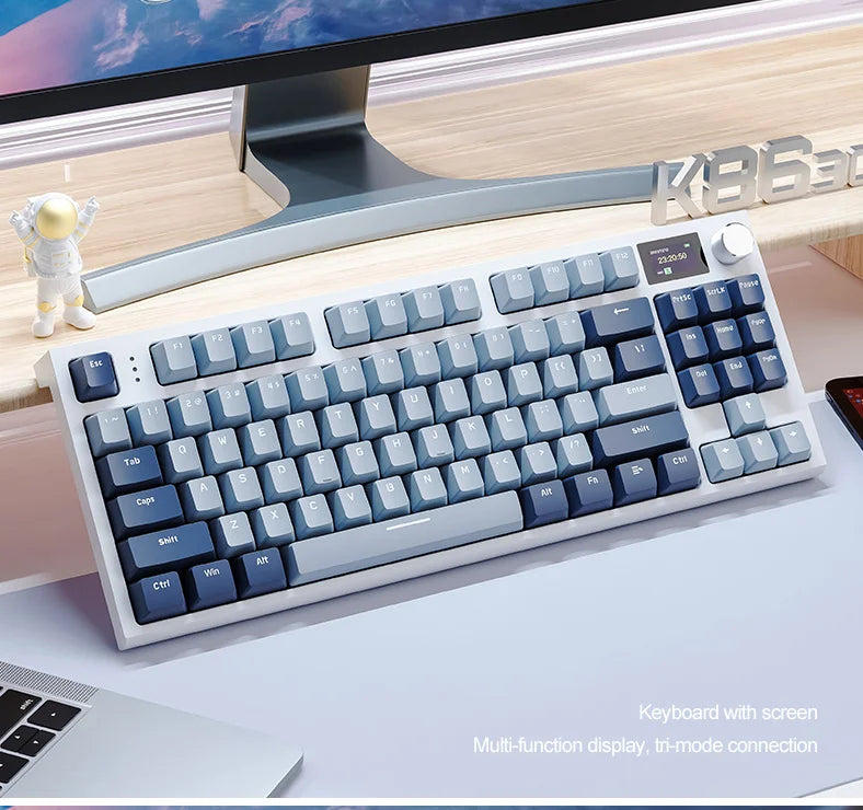 ATTACK SHARK K86 Mechanical Keyboard with Metal Knob,TFT Smart Color Screen,87-key Layout,RGB Lighting,and Three-mode Connection
