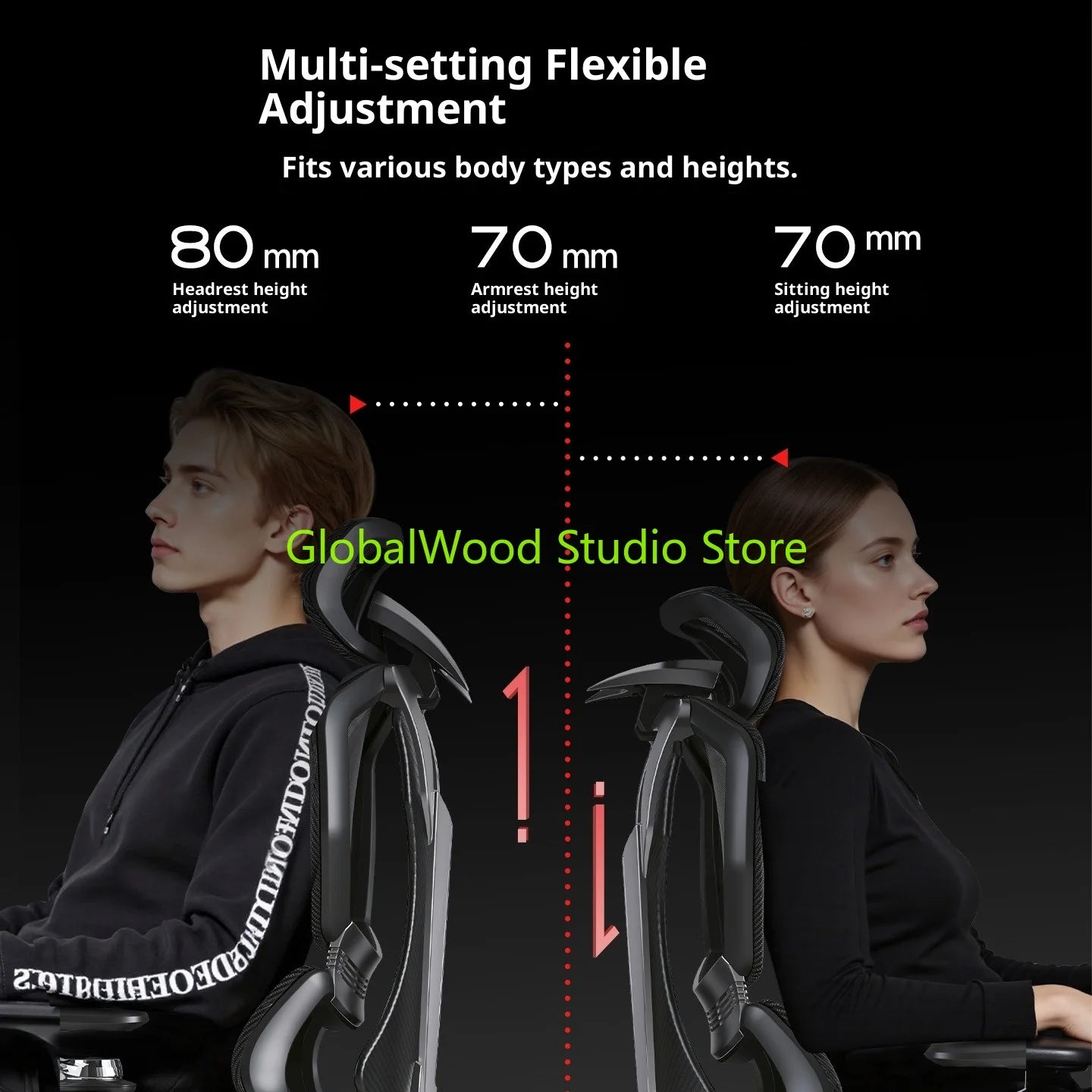Ergonomic Office Chair with Wheels, Adjustable Desk Chair with Armrests, Comfortable Swivel Gaming Chair, Lumbar Support Executive Chair for Home Office
