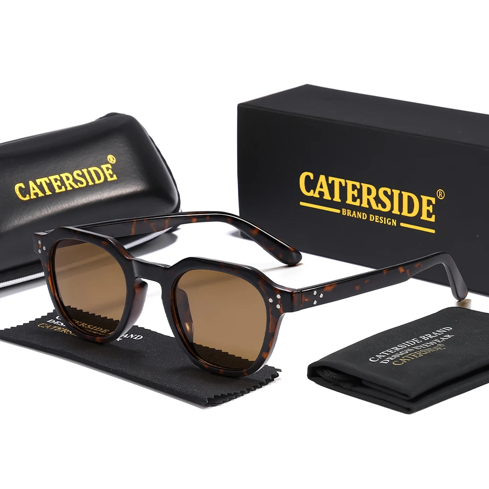 CATERSIDE Retro Polarized Sunglasses Men Ultralight TR90 Frame Polygon Women Sun Glasses Outdoor High Quality Travel  Eyewear
