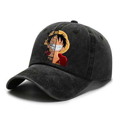 One Piece Men Washed Baseball Cap Unisex Retro Hip-hop Peak Caps Anime Luffy Male Outdoor Trucker Hat Travel Sunscreen Sunhat