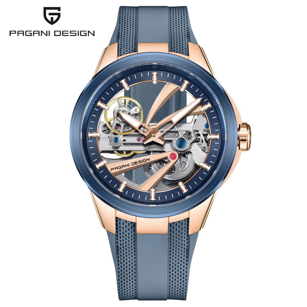 PAGANI DESIGN herreur – Luksuriøst mekanisk ur med automatisk optræk, af typen »skelet« (med synligt urværk), udstyret med en tourbillon, safirglas med antirefleksbehandling, vandtæt og selvlysende.