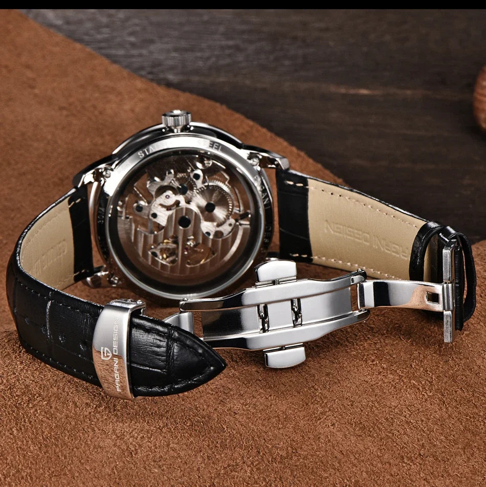 PAGANI DESIGN Business Man Watch Luxury Skeleton Hollow Leather Men's Wristwatch New Mechanical Male Clock Relogio Masculino