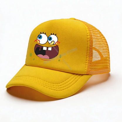 Spongebobs Baseball Cap Kids Adult Cartoon Emoto Mesh Cap Kawaii Peaked Hat Yellow Anime Summer Cap Girls Boys Accessories Gift