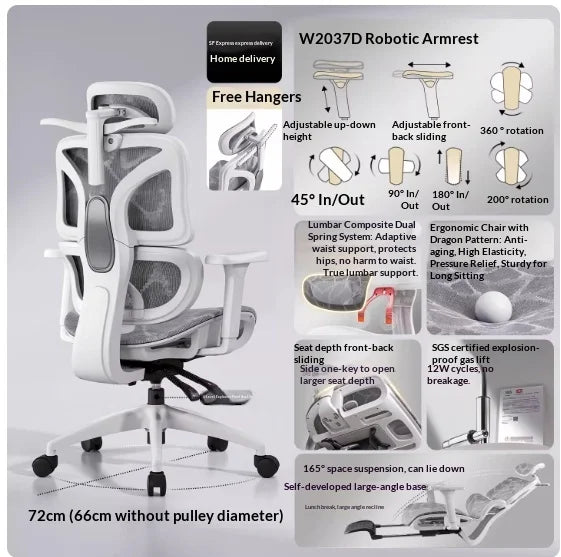 Silla de oficina de malla ergonómica con soporte lumbar ajustable, giratoria y reclinable, con reposacabezas y ruedas, para home office, oficina y gaming