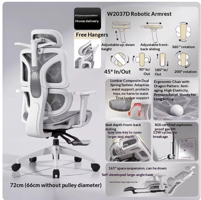 Silla de oficina de malla ergonómica con soporte lumbar ajustable, giratoria y reclinable, con reposacabezas y ruedas, para home office, oficina y gaming