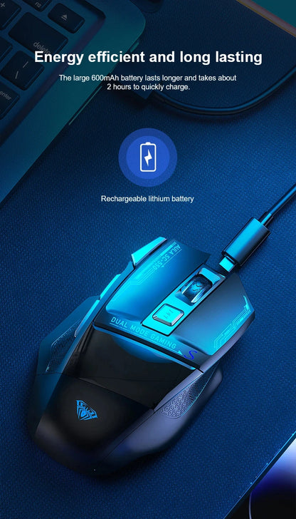 AULA SC550 bežični gaming miš, dvostruki način rada, punjivi svjetleći mehanički gaming miš za stolno/prijenosno računalo, e-sports USB miš