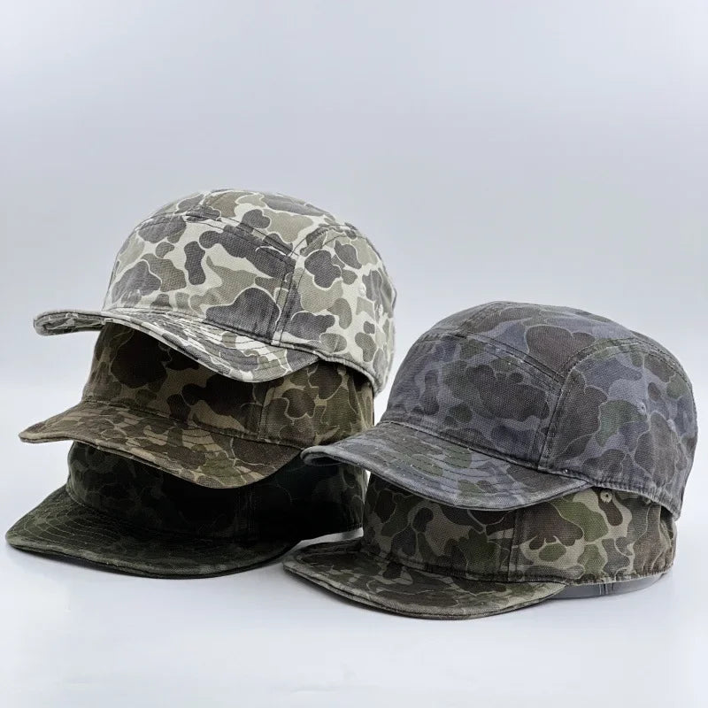 American Retro Camouflage 5-Panel Baseball Cap Female Functional Wind Korean Wide-brimmed Sports Fashion Hip-hop Couple Cap