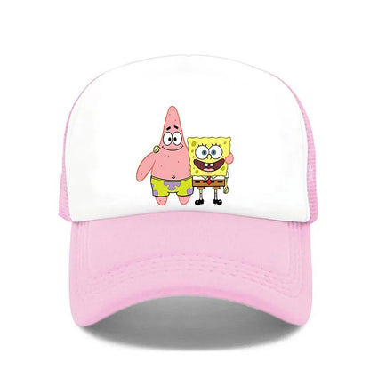 Fashion Cute SpongeBobs Print Baseball Cap Cartoon Men Women Summer Sun Mesh Hat Anime Adjustbale Sunshade Golf Cap Trucker Hat
