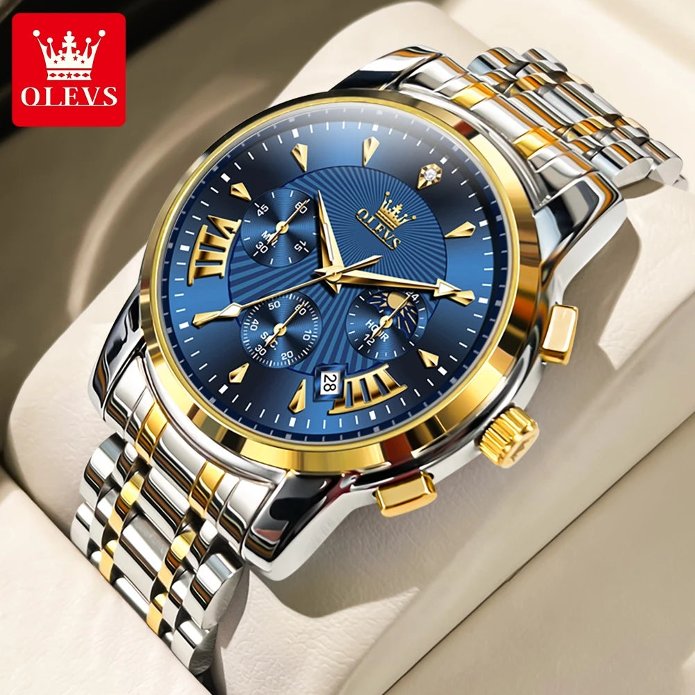 OLEVS Brand Fashion Red Watch For Men Luxury Sport Waterproof Stainless Steel Chronograph Quartz Watches Mens Relogio Masculino