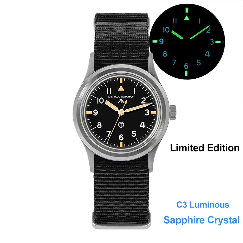 Militado ML14 Limited Edition Quartz Watch VH31 Sweep Second Quartz Movement Watch Sapphire Crystal BGW9 C3 Luminous Men's Watch