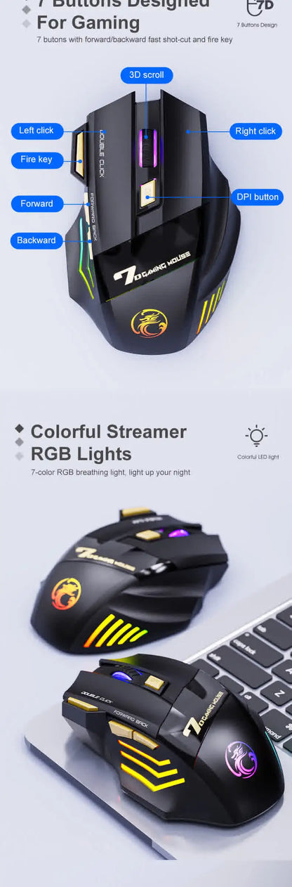 Wireless Mouse Bluetooth Wireless Mouse Rechargeable Computer Mouse Gamer Ergonomic Gaming Mause RGB Backlit Silent Mice For PC