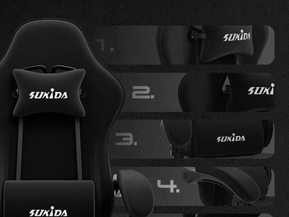 SUKIDA Gaming Chair with Footrest, Ergonomic Racing Style PC Chair with Lumbar Support, Adjustable Office Gaming Chair for Comfort and Work
