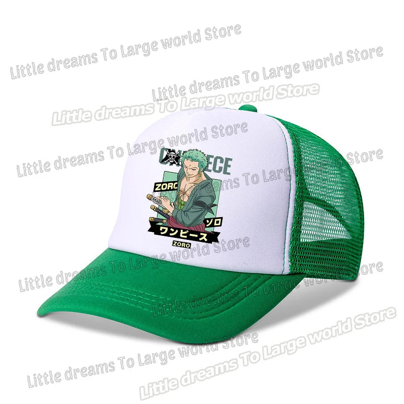One Piece Baseball Cap Kids Anime Printed Adjustable Mesh Hat Visors Peaked Caps Sunshade Hats Outdoor Headwear Accessories Gift