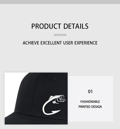 Bass Fish Hook Print Trucker Hat Adjustable Unisex Mesh Fishing Fan Sun Hat