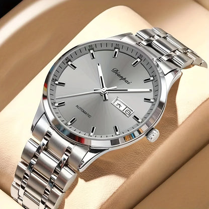 Reloj mecánico automático para hombre Dianpai: modelo de lujo, esfera luminiscente, diseño clásico y elegante, de acero inoxidable, resistente al agua, con calendario e indicación del día de la semana