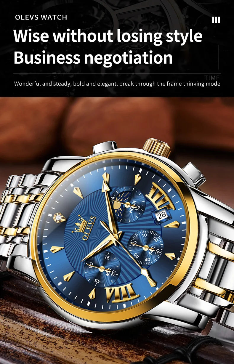 OLEVS Brand Fashion Red Watch For Men Luxury Sport Waterproof Stainless Steel Chronograph Quartz Watches Mens Relogio Masculino