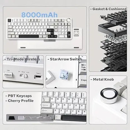 AULA F99 Pro Tastiera meccanica da gaming e-sport, tre modalità, RGB, hot-swappable, 96%, PBT, tastiera wireless personalizzata con manopola multimediale