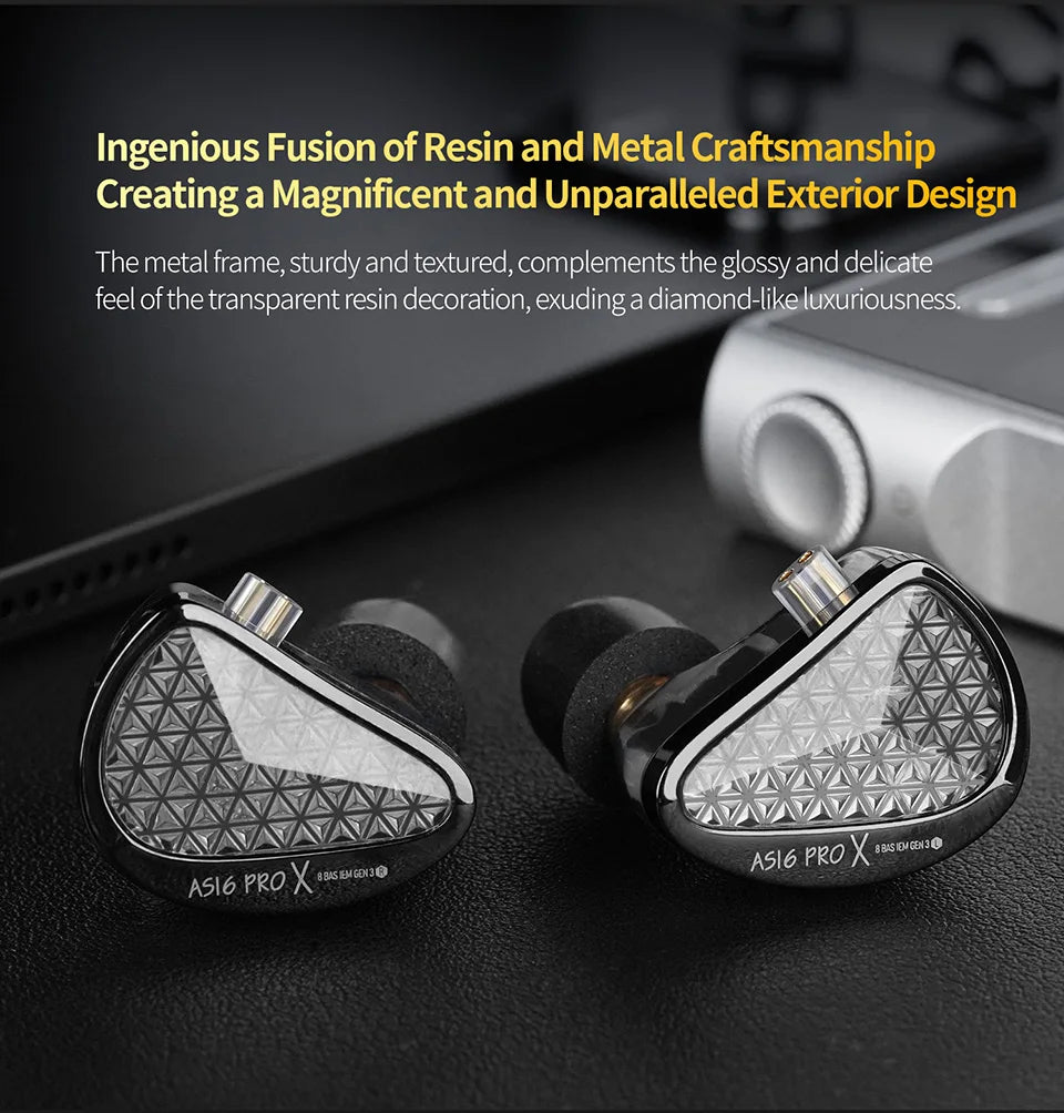 KZ AS16 PRO X HiFi In-Ear Monitor Earphones – 8 Balanced Armature Drivers Wired Headphones with Microphone