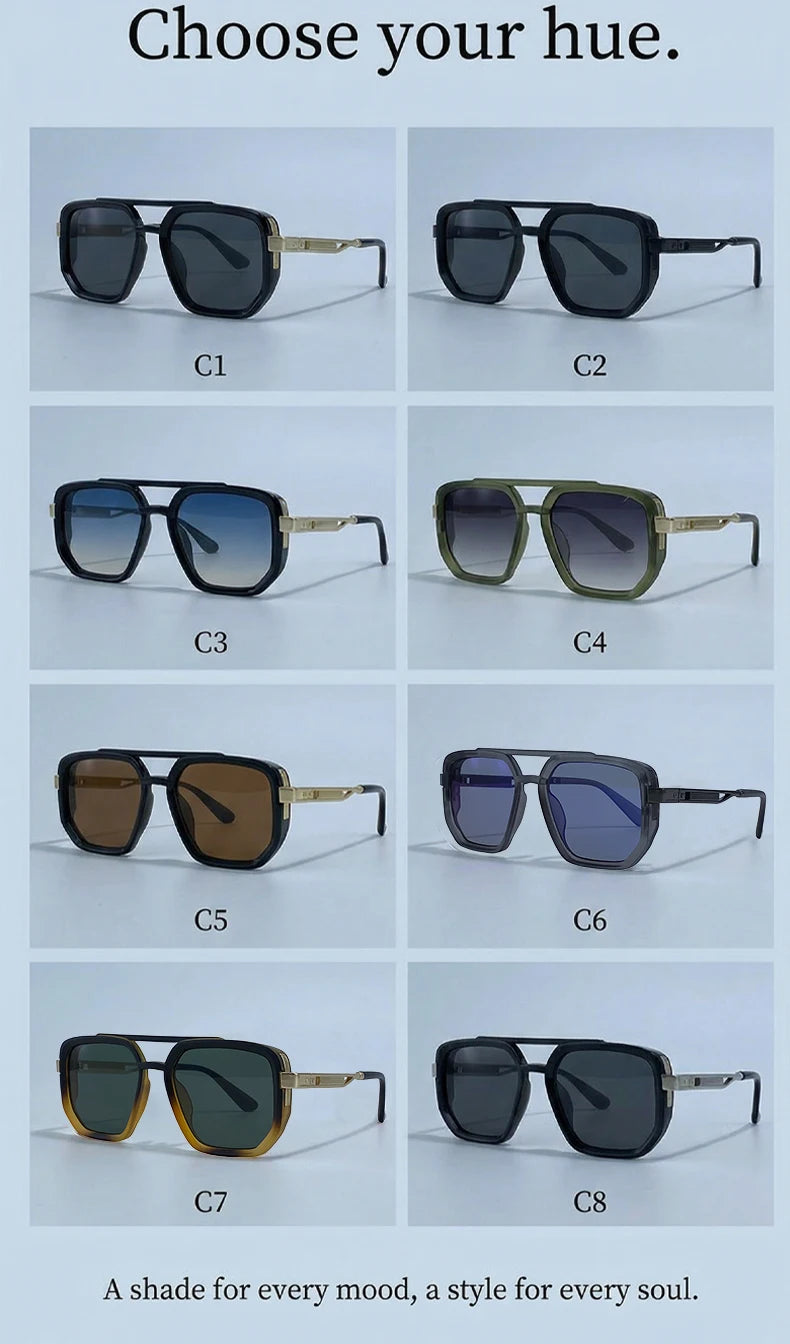 Polarized Square Sunglasses Men 2026 Luxury Vintage Double Bridge Gradient Lens Driving Shades Retro Flat Top Sun Glasses Male