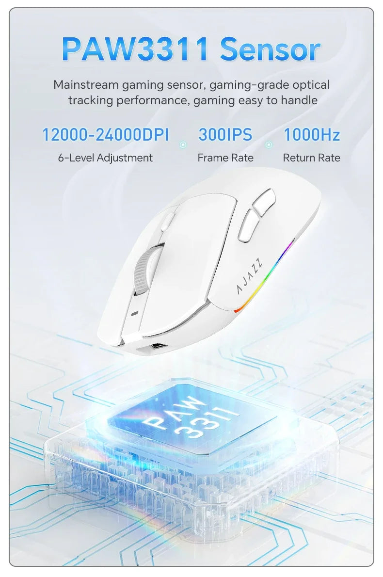 Bezdrátová herní myš AJAZZ AJ139 V2 MC/AJ139 PRO se senzorem PAW3311/PAW3395, 12000DPI/26000DPI, 500mAh, Bluetooth myš pro PC