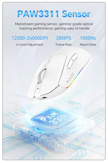 Bezdrátová herní myš AJAZZ AJ139 V2 MC/AJ139 PRO se senzorem PAW3311/PAW3395, 12000DPI/26000DPI, 500mAh, Bluetooth myš pro PC