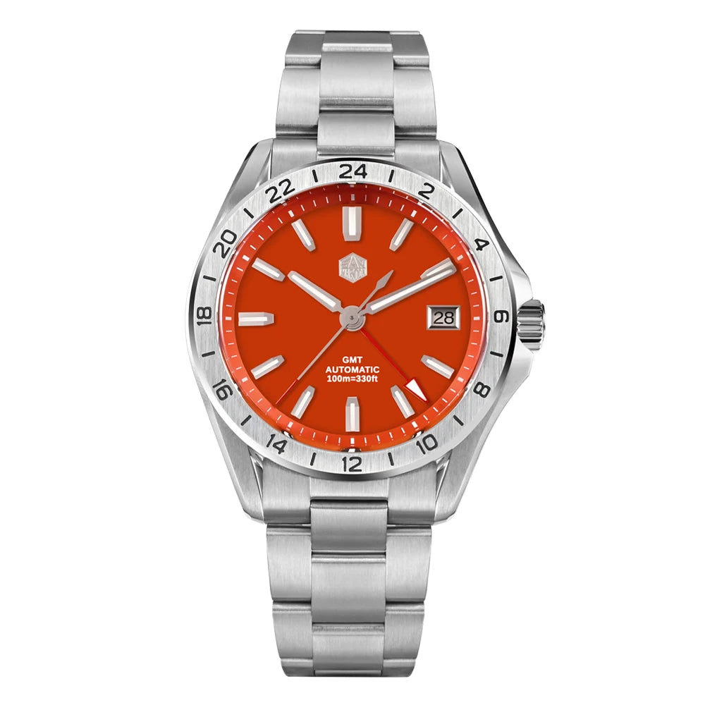 Relógio de Luxo para Homem San Martin 39mm com Mostrador em Pedra Aventurina, NH34 GMT Automático Mecânico, Safira, Impermeável e Luminescente SN0129