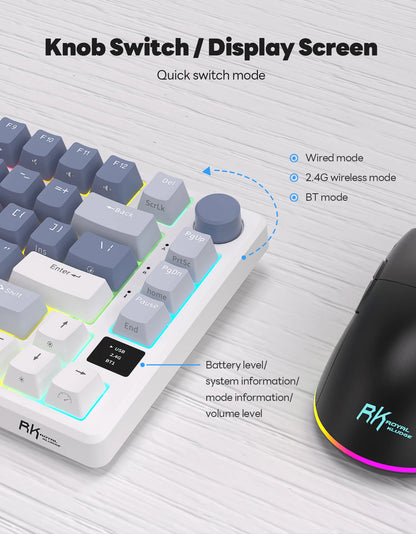 RK ROYAL KLUDGE M75 2.4G Wireless/Bluetooth/USB-C Mechanical Keyboard 81Keys RGB Hot-Swappable Gasket Gamer Keyboard with Screen