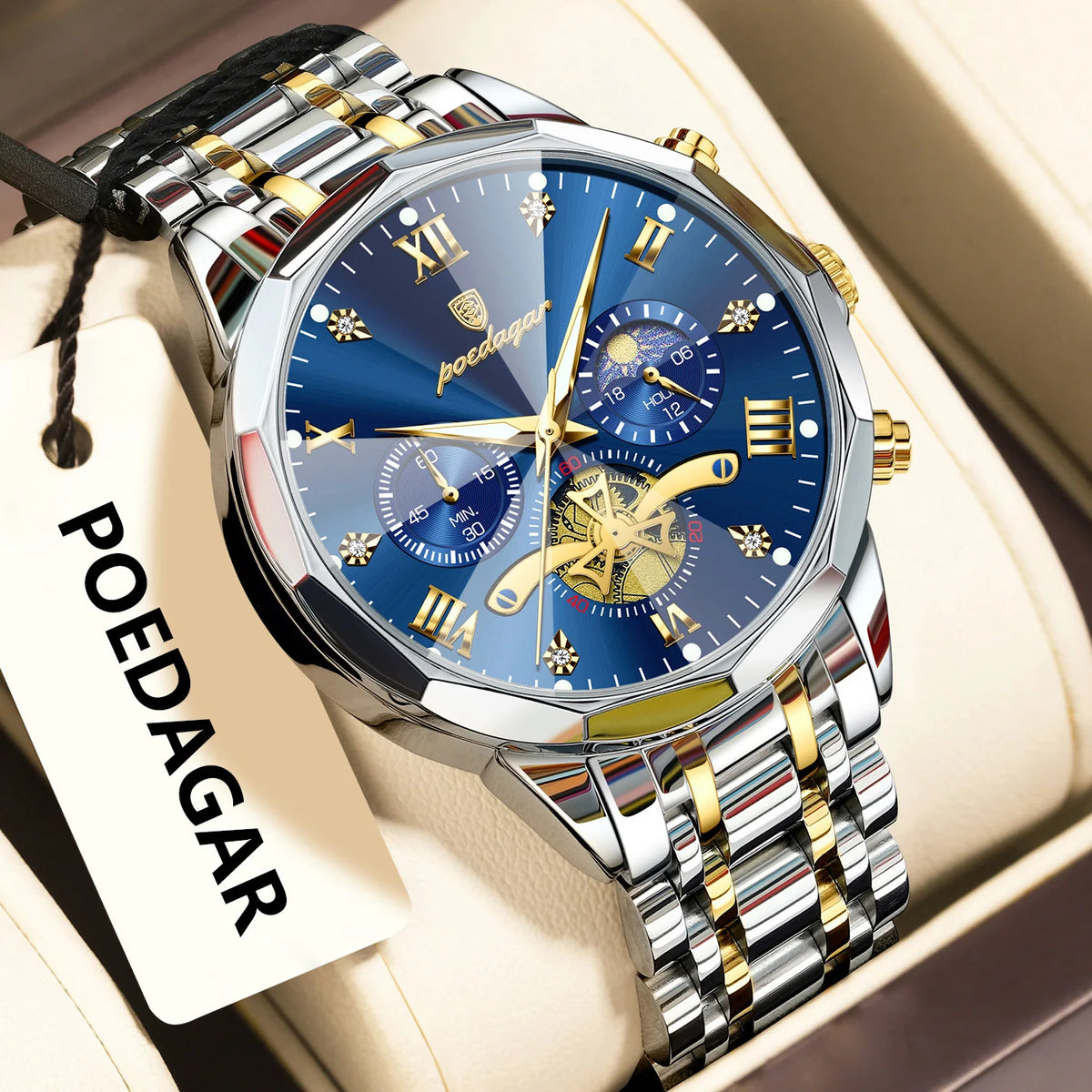 Reloj de lujo original para hombre POEDAGAR, resistente al agua, cronógrafo luminiscente, reloj de pulsera de acero inoxidable con mecanismo de cuarzo, relojes de alta gama para hombre