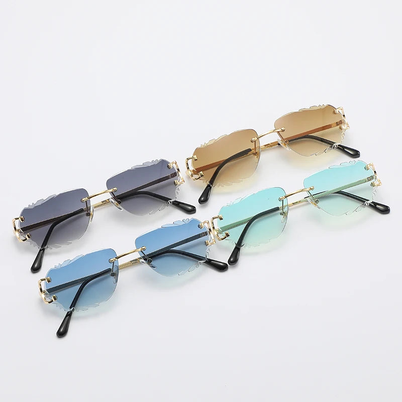 Retro Sunglasses For Men And Women High-End Frameless Fashion UV400 Irregular Cut Lenses Women Sun Glasses