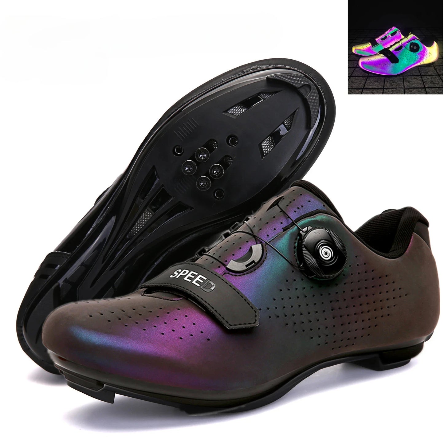 Professional New Sneakers Men Ultralight Double Buckles Cycling Shoes MTB Luminous Road Bike Shoes