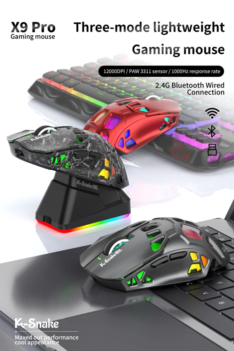 Lenovo X9Pro Tri-Mode Wireless Mouse 2.4G Bluetooth Wired Lightweight Magnetic Charging Dock Desktop Laptop Gaming&Office