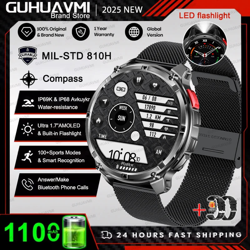 New Original 1100mAh Battery Men Smart Watch Outdoor GPS 10ATM Waterproof Bluetooth Call Sport Smartwatch For Android IOS Phones