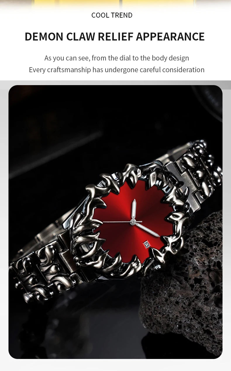 Sports Men Watch Fashion Man Stainless Steel Quartz Movement Red Clock Top Brand Halloween Creative Military Watch for Men reloj