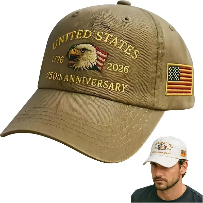 1pc United States 250th Anniversary Baseball Caps for Women,Washed Retro Design,Handmade Embroidery Hat for Parties,Adjustable
