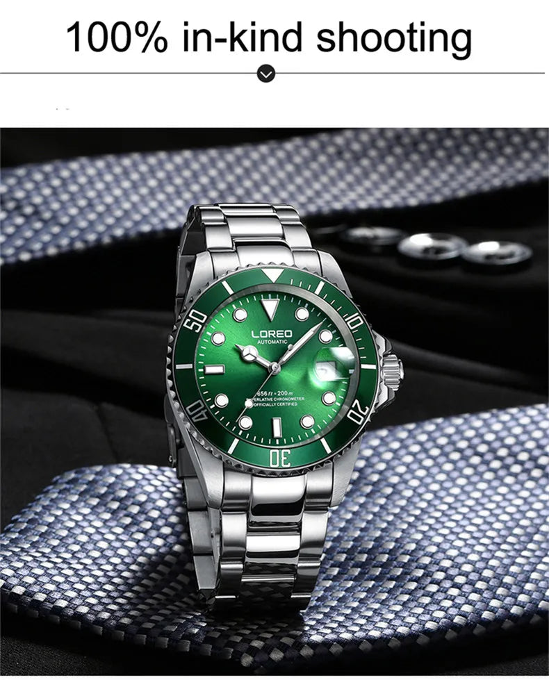 LOREO Original Men Business Watch 20ATM Waterproof Wristwatch Top Brand Casual Sport Seagull Automatic Mechanical Watch Men