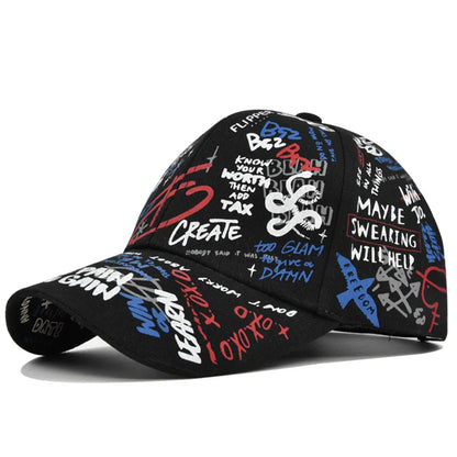 Trendige Unisex-Baseballkappe mit Graffiti-Print – Bunte, bemalte Schirmkappe