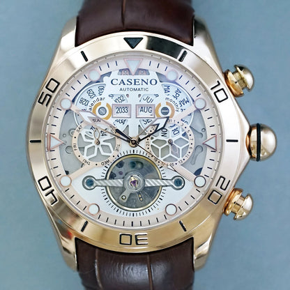 CASENO Brand Bubble Perpetual Calendar Fully Automatic Tourbillon Large Dial Mechanical Watch Belt Watch -58284G