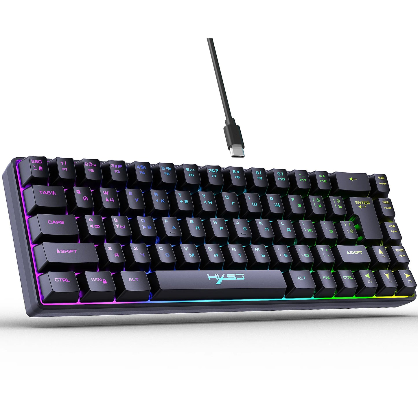 RGB backlit keyboard Russian 69 keys white membrane gaming wired ergonomic Keyboards for compact mini  for pc laptop color black