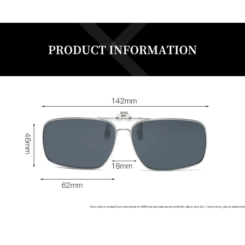 REXXAR Mens Metal Clip on Sunglasses Polarized Eyeglasses UV400 Women Square Night Vision Driving Sun Glasses