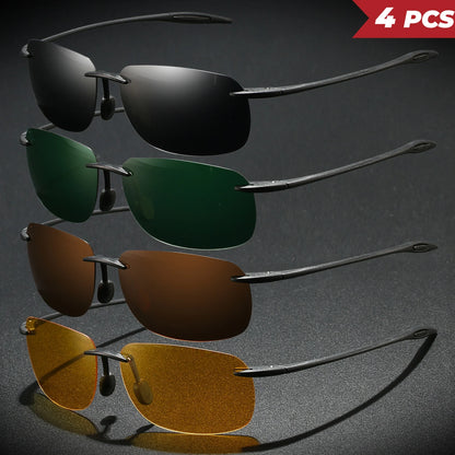 4PCS Ultra Light 11g TR90 Frameless Polarized Aviator Sunglasses - Flexible & Comfort Fit Unisex for Driving, Fishing, Outdoor