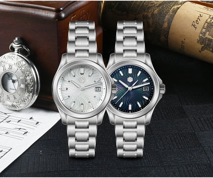 San Martin 39mm Miyota 9015 Turbine Guilloche MOP Dial Men Luxury Watch Automatic 3H Date Quick Adjust BGW-X1 Luminous SN0150-1