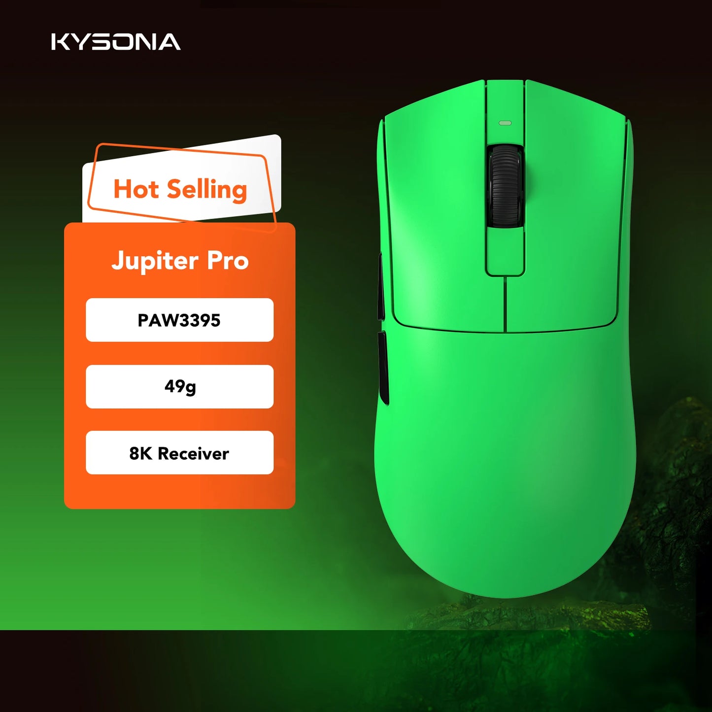 Mouse de gaming KYSONA Jupiter Series cu fir și wireless, 8Khz, senzor PAW3950, Bluetooth, 46g, reîncărcabil, driver web pentru PC și laptop
