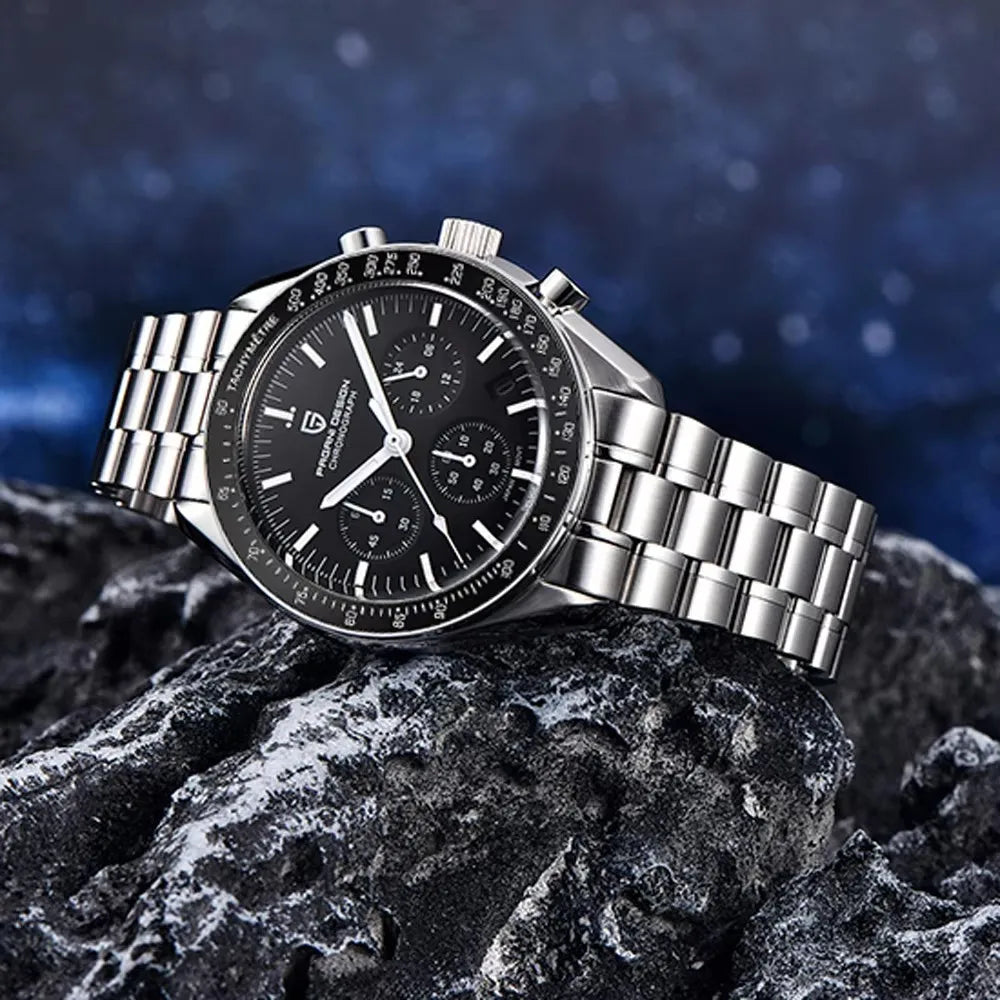 PAGANI DESIGN Moon-ur – Luksus-kvarts-kronograf til mænd, sporty stil, safirglas med antirefleksbehandling, selvlysende display