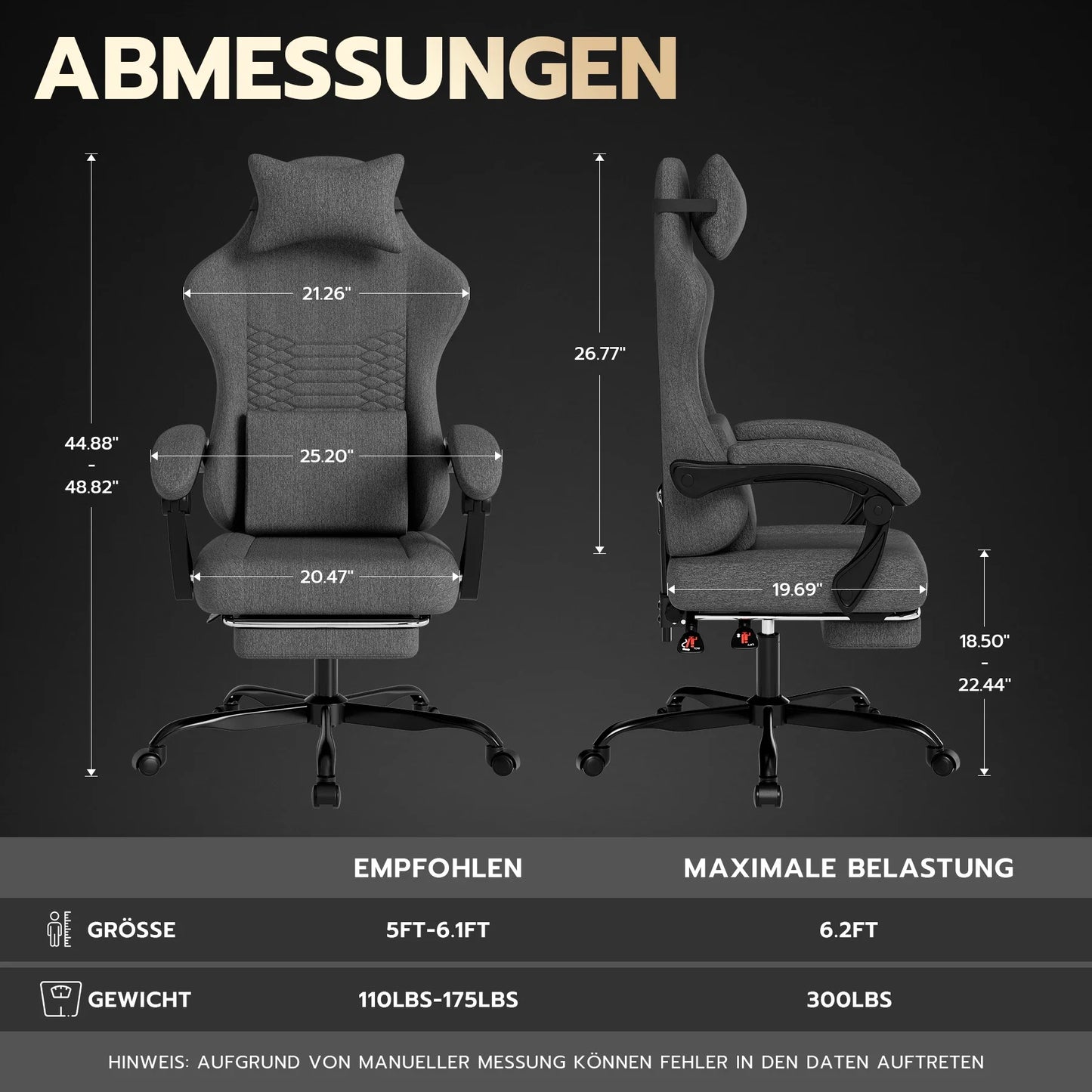 Dark Gray Fabric Gaming Chair Ergonomic Racing Office Chair with Massage, Footrest, Adjustable Headrest & Lumbar Support for PC Gaming