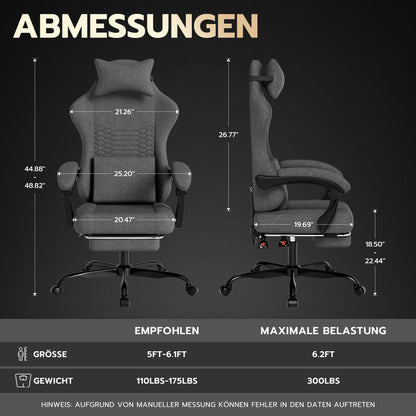 Dark Gray Fabric Gaming Chair Ergonomic Racing Office Chair with Massage, Footrest, Adjustable Headrest & Lumbar Support for PC Gaming