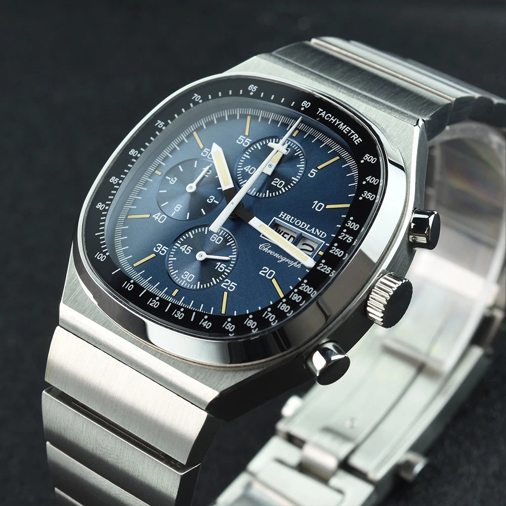 Hruodland New 2025 New 0S00 Retro Men's Quartz Chronograph Sapphire Stainless Steel Waterproof 5Bar Luminous C3 Men's Watch