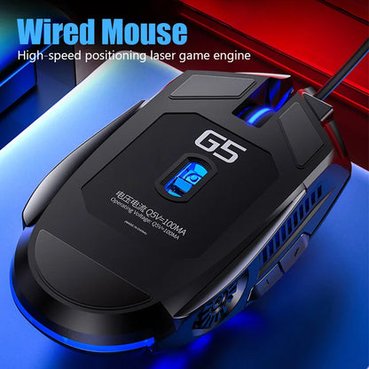 YINDIAO Ergonomic Wired Gaming Mouse RGB Mute Mause LED Backlit 3200dpi 6Button G5 USB Mechanical Mouse For PC Laptop Computer