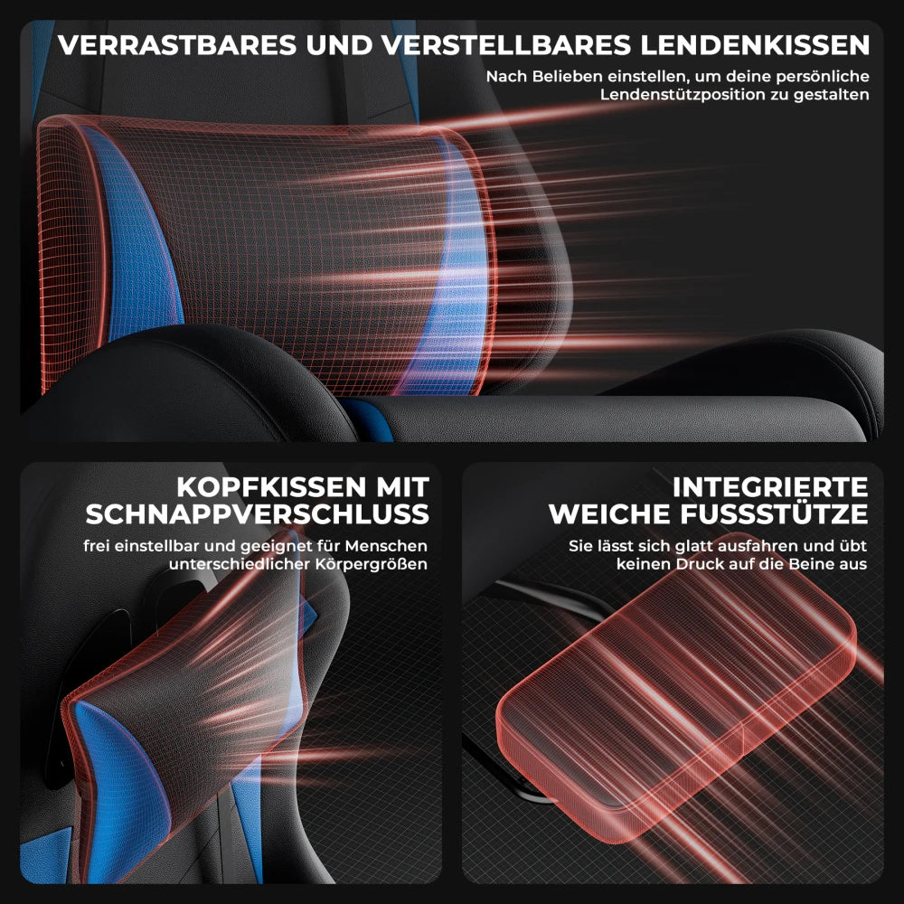 Ergonomic Gaming Chair with Lumbar Support, Adjustable Headrest, Footrest, Height Adjustable Office Gaming Chair for Adults